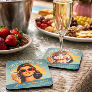 Girls Weekend Cork Back Coaster — Retro Pinup ‘Let the Shenanigans Begin’ Drink Coaster