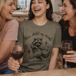 Hold My Morals Shirt – Funny Raccoon T-Shirt, Sarcastic Women’s Graphic Tee, Dark Humor Shirt, Relatable Chaos Tee, Funny Mom Shirt