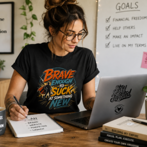 Brave Enough to Suck at Something New Motivational Graphic T-Shirt | Growth Mindset Tee | Jenetically Twisted