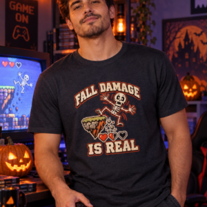 Fall Damage Is Real T‑Shirt — Gamer Skull Fall Damage Graphic Tee